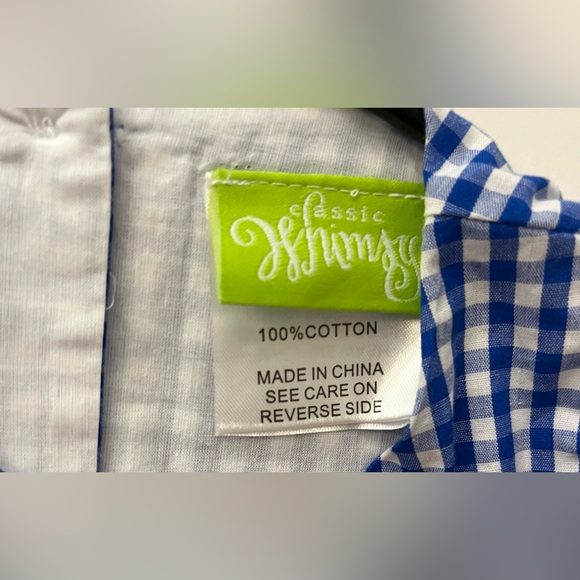 Charming Blue Checkered Romper with Red Apple Detail - Picture 4 of 6